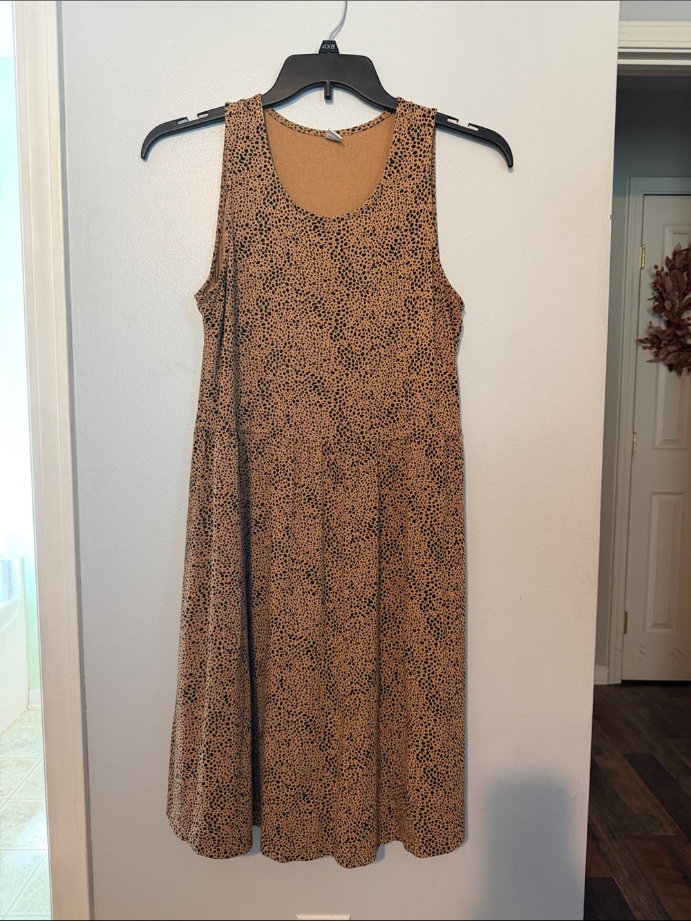 Old Navy Tan and Black Dotted Sleeveless Midi Dress